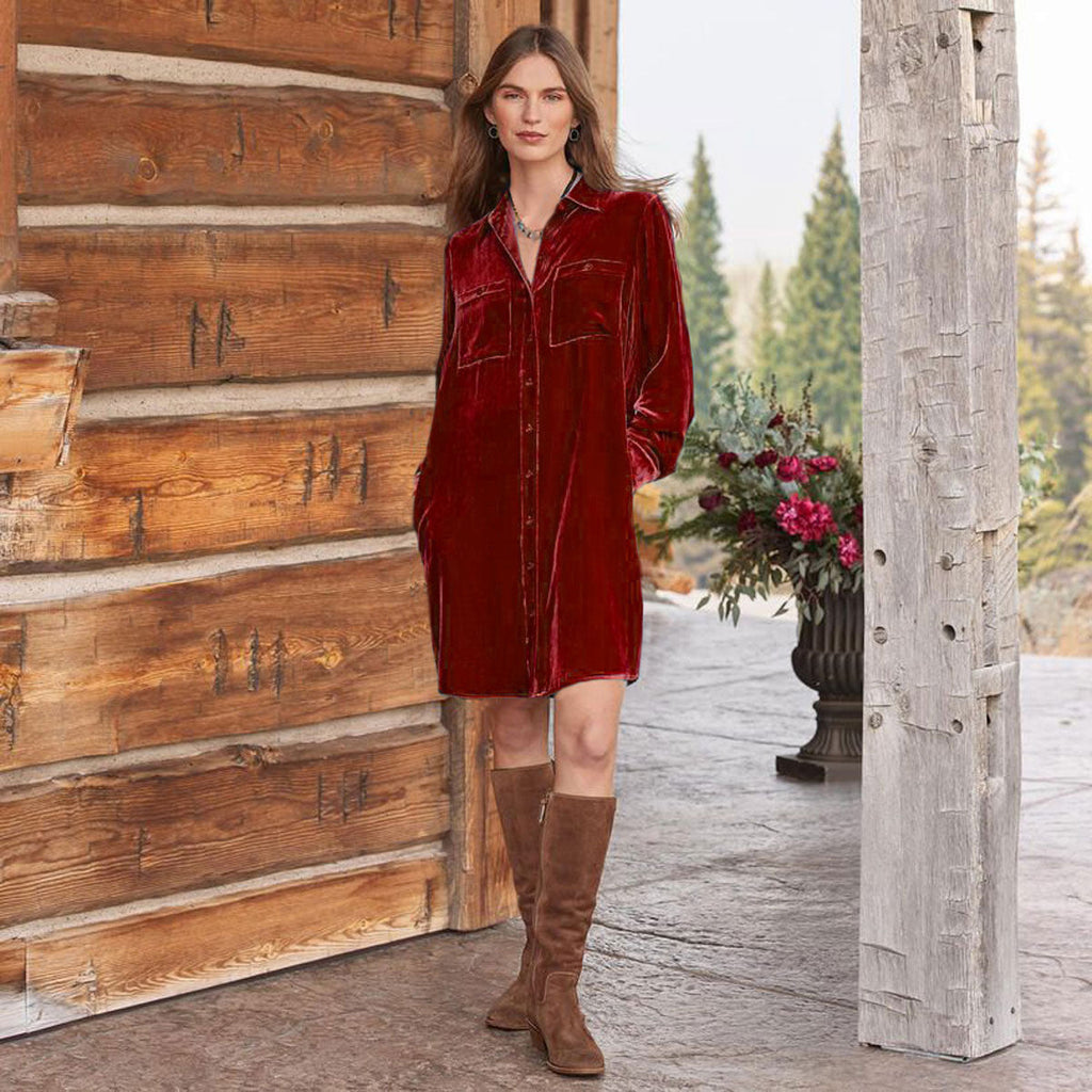 Casual Long Sleeve Velvet Short Dress