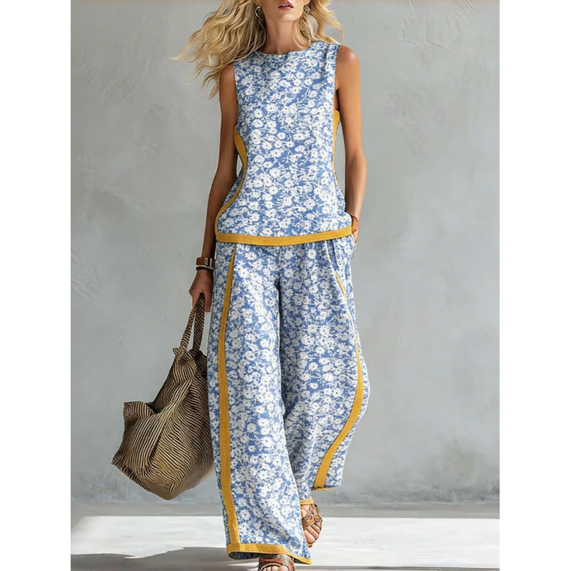 Printed Retro Casual Top Set