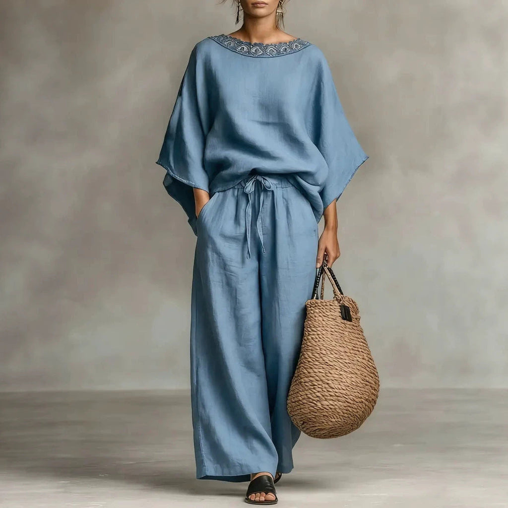 Womens Fashionable Casual Round-Neck Loose Two-Piece Set