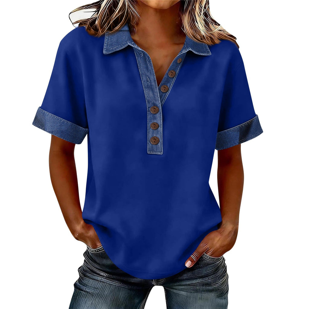 Summer New Denim Patchwork Polo Shirt