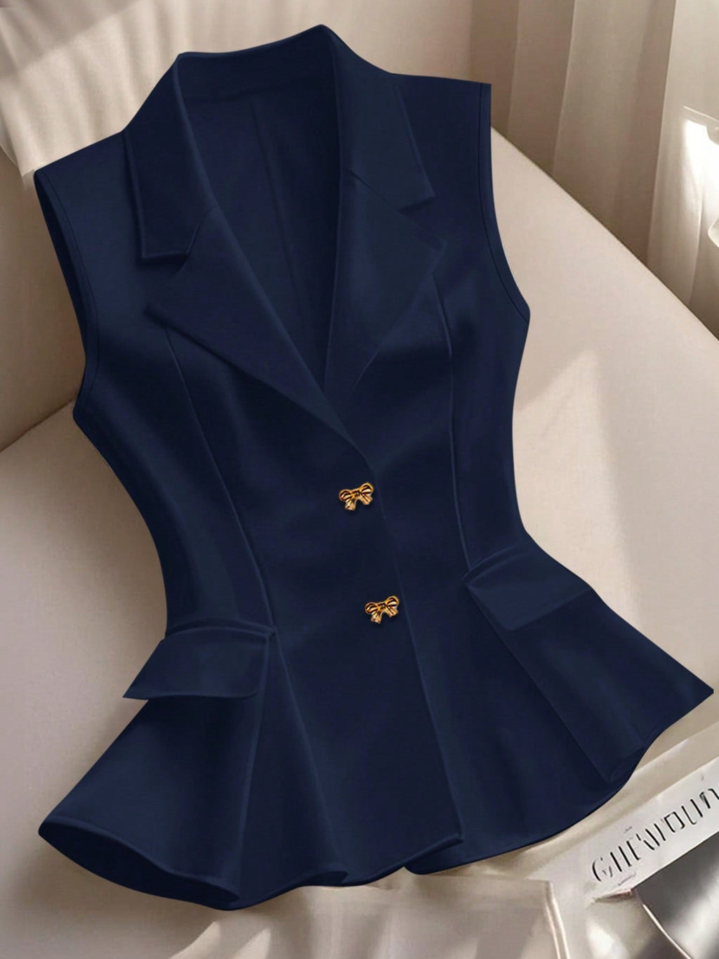 Waist-cinching Ruffled Hem Elegant Commuter Outer Vest