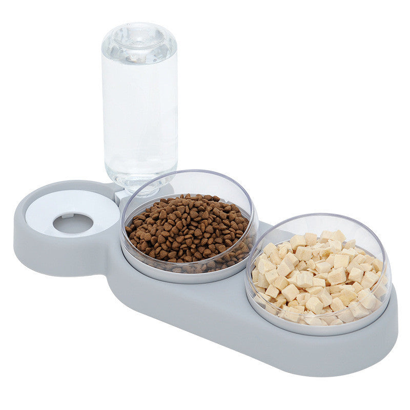 Raised Pet Cat & Dog Food Bowl with Water Dispenser | Double Drinking Fountain Feeder Stand