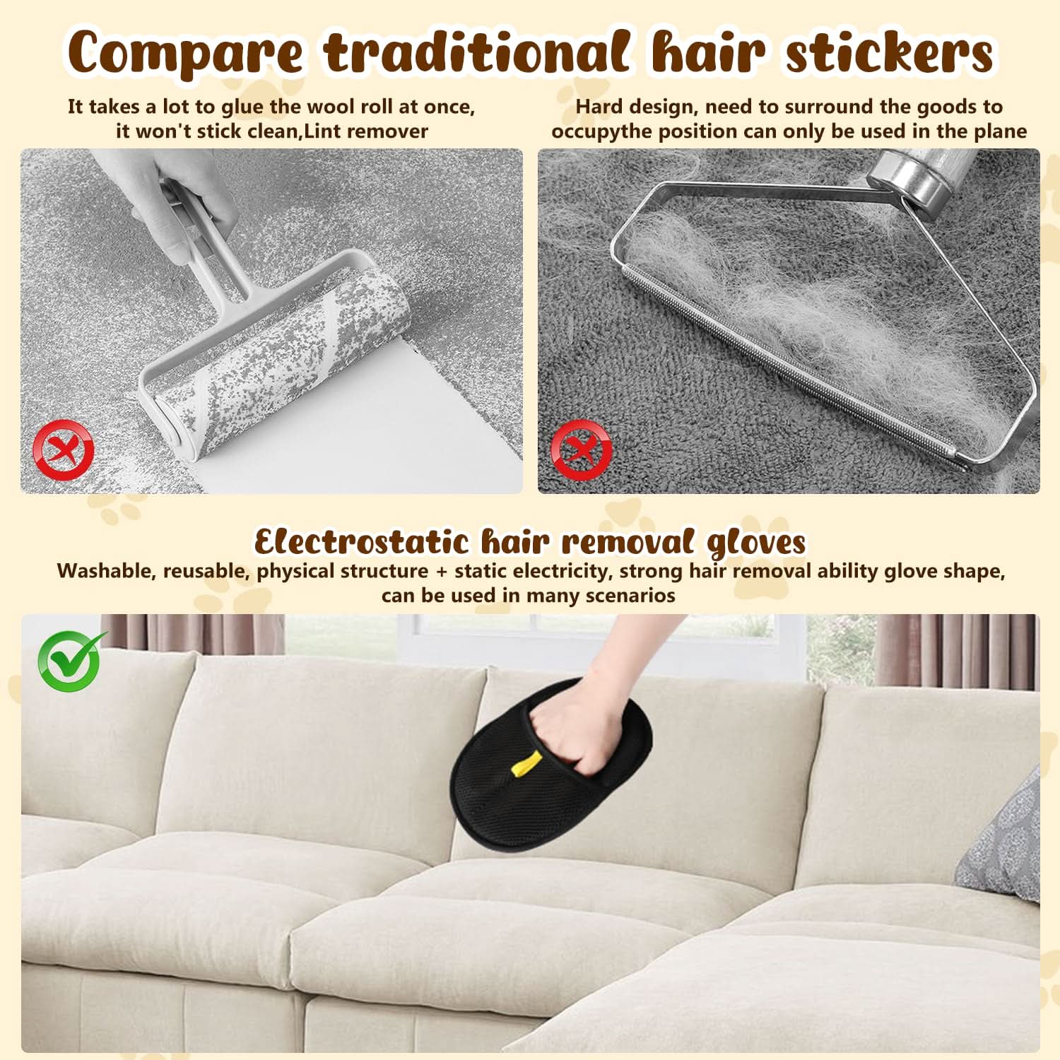 Pet Hair Remover Electrostatic Gloves – Double-Sided Efficient, Soft Silicone & Washable Reusable