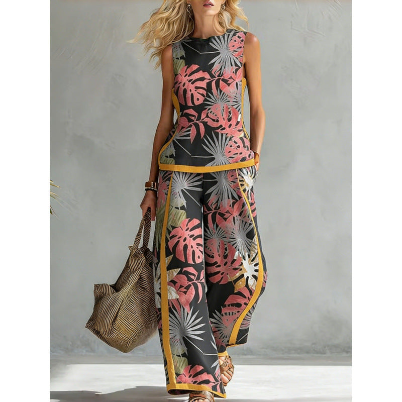 Printed Retro Casual Top Set