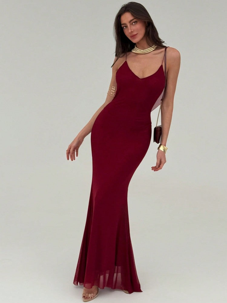 Womens Slim-fit Mermaid Long Dress With Thin Straps