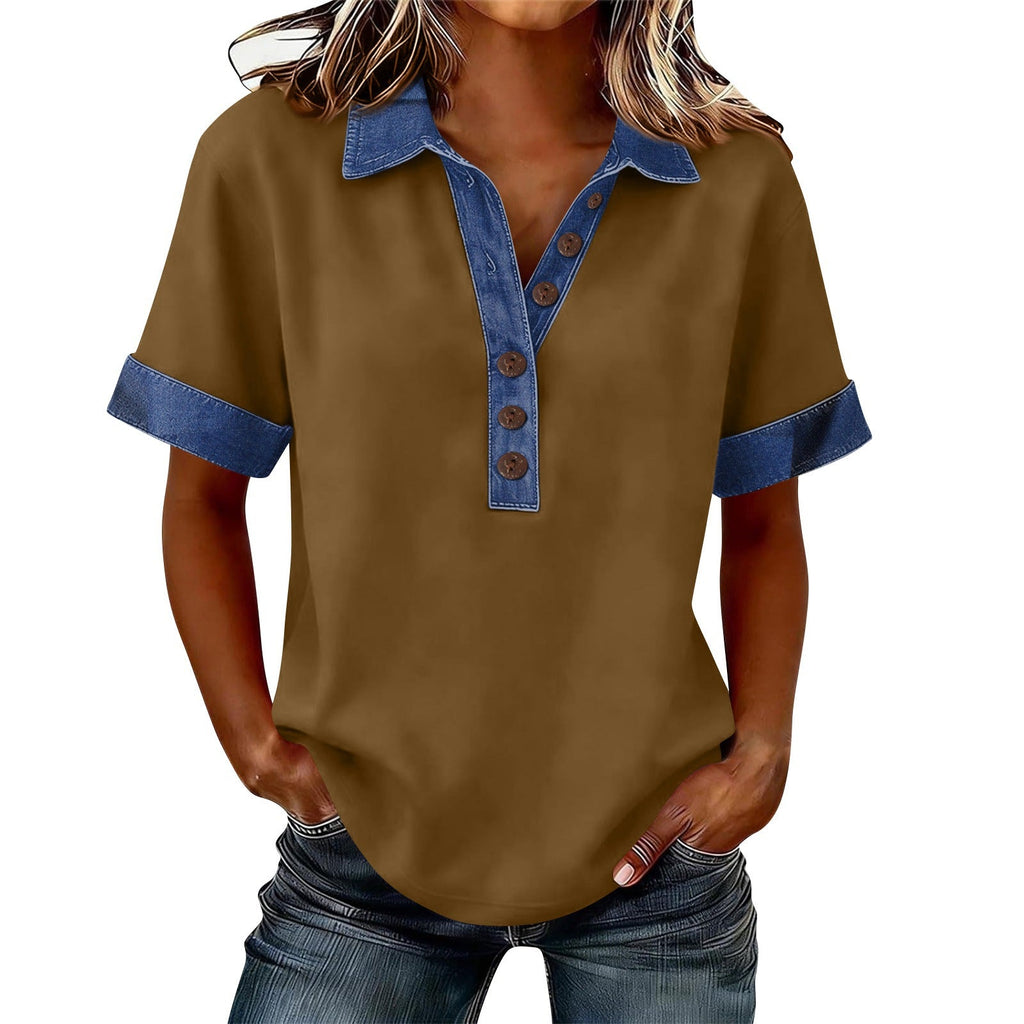 Summer New Denim Patchwork Polo Shirt
