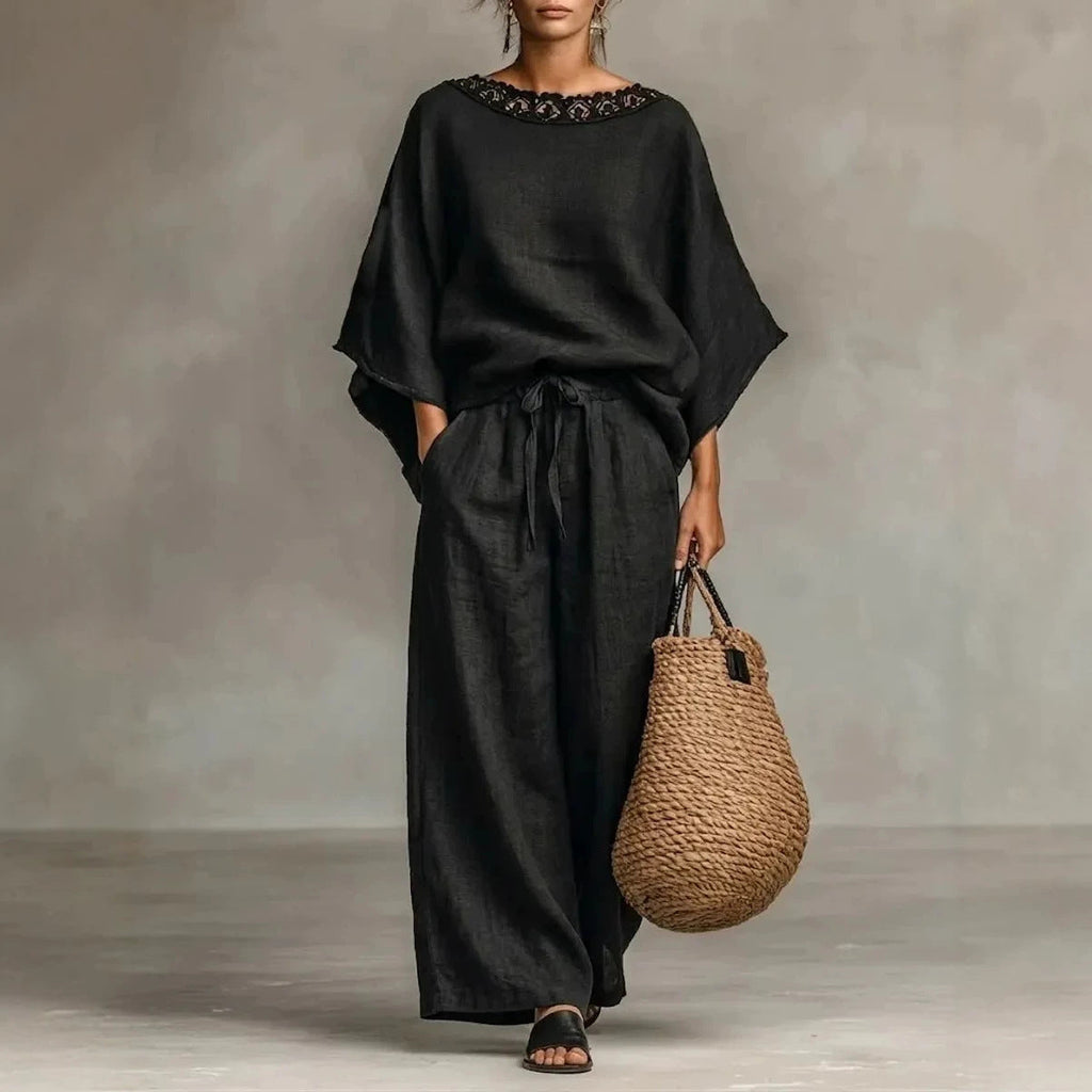 Womens Fashionable Casual Round-Neck Loose Two-Piece Set