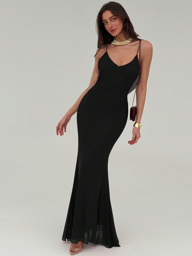 Womens Slim-fit Mermaid Long Dress With Thin Straps