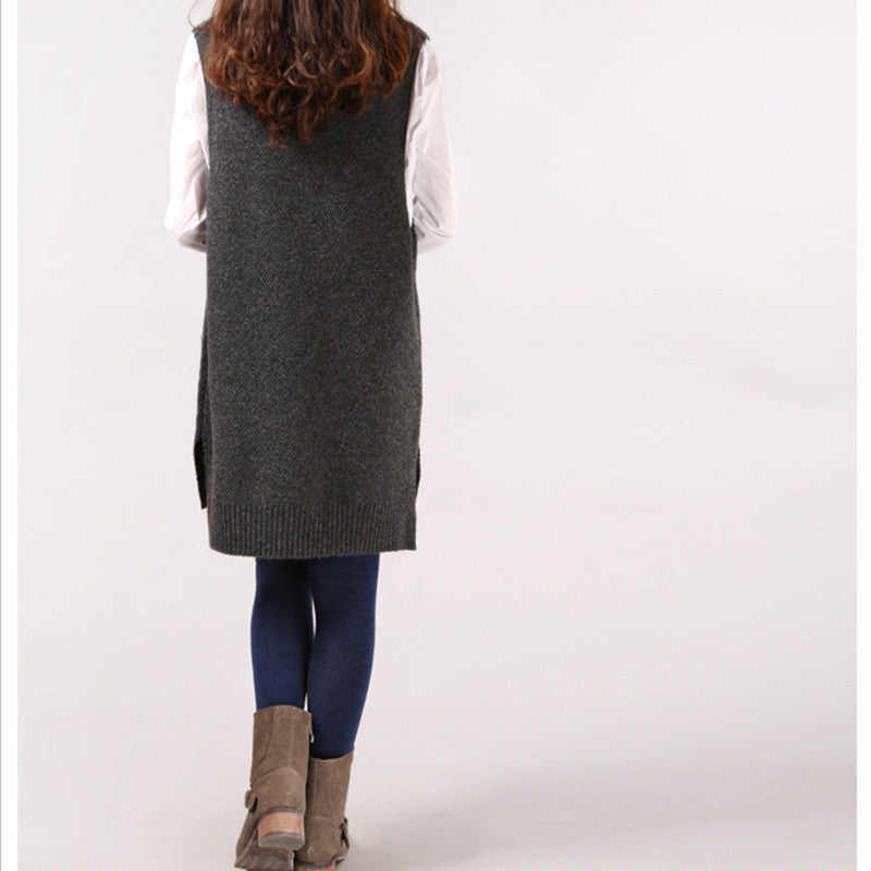 Loose Slimming Versatile Plus-Size V-Neck Knitted Sweater Vest For Women