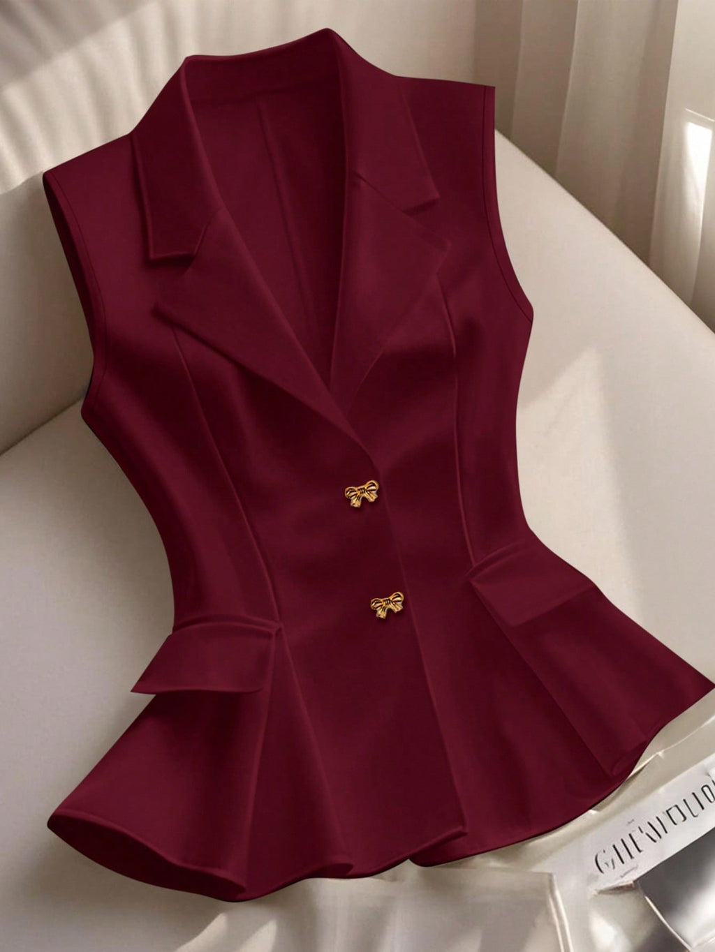 Waist-cinching Ruffled Hem Elegant Commuter Outer Vest