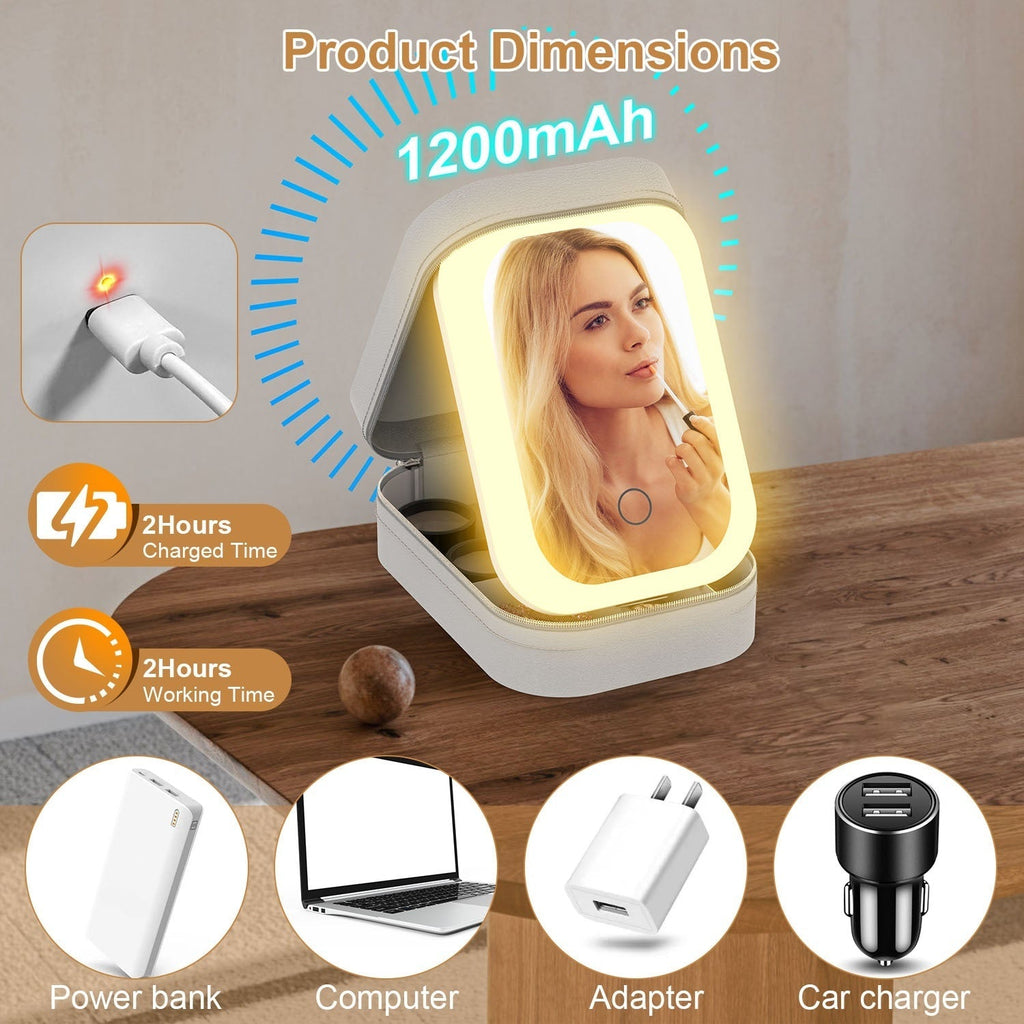 Portable Beauty Cosmetic Bag with LED Mirror | Waterproof, Dimmable 3-Light Modes