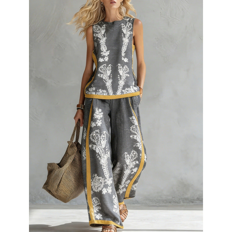 Printed Retro Casual Top Set
