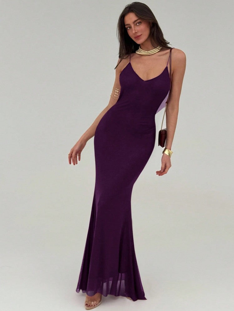 Womens Slim-fit Mermaid Long Dress With Thin Straps