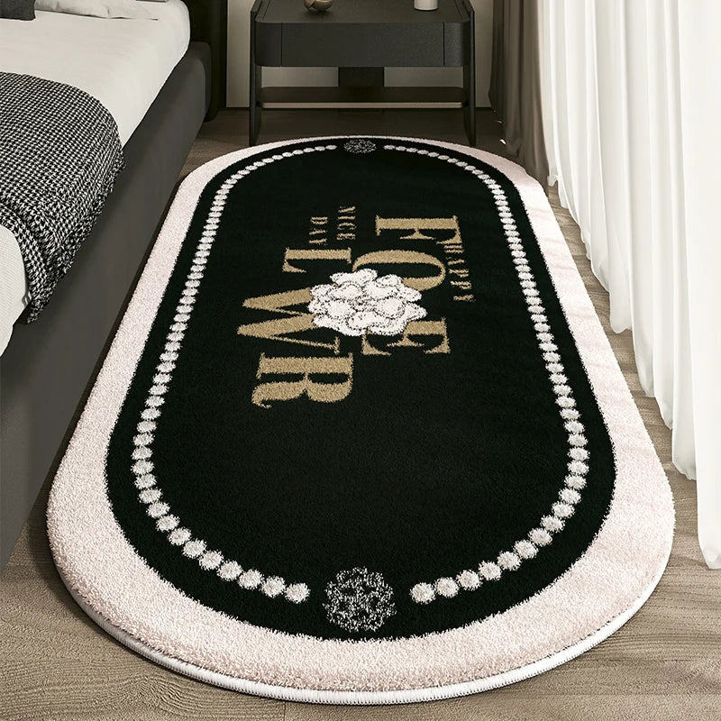 VIKAMA Cashmere Imitated French Small Fragrance Bed Rug Advanced Sense Living Room Study Oval Dirt Resistant Non-Slip Carpet