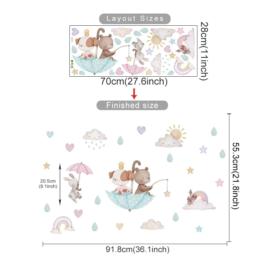 Cartoon Hot Air Balloon Wall Stickers | Animals, Bear & Rabbits Decals for Nursery