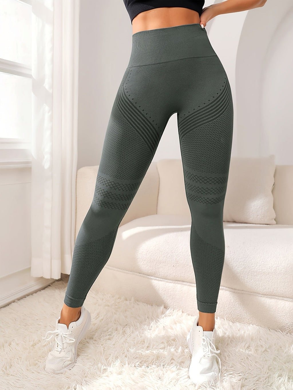 Women's Solid High Waist Striped Yoga Pants