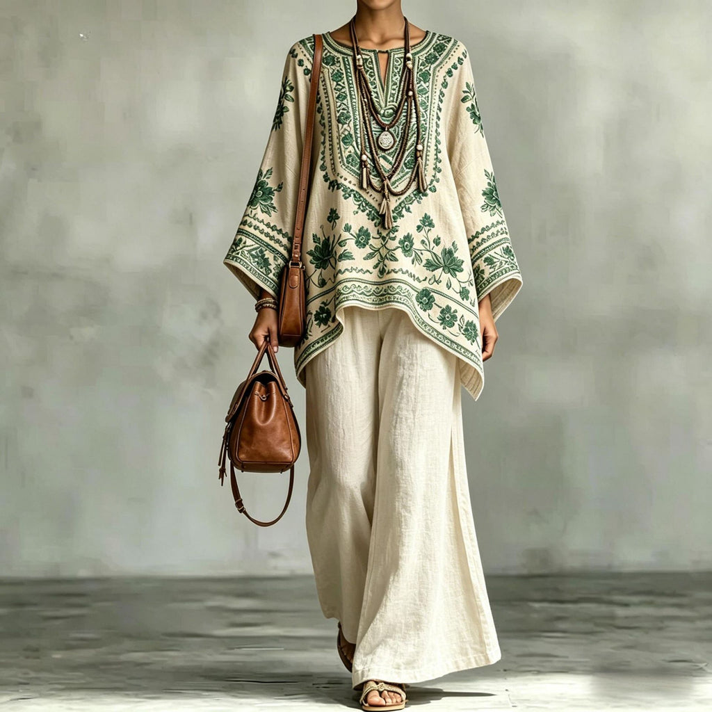 Women's Fashionable Loose-Fit Printed Long-Sleeve Set