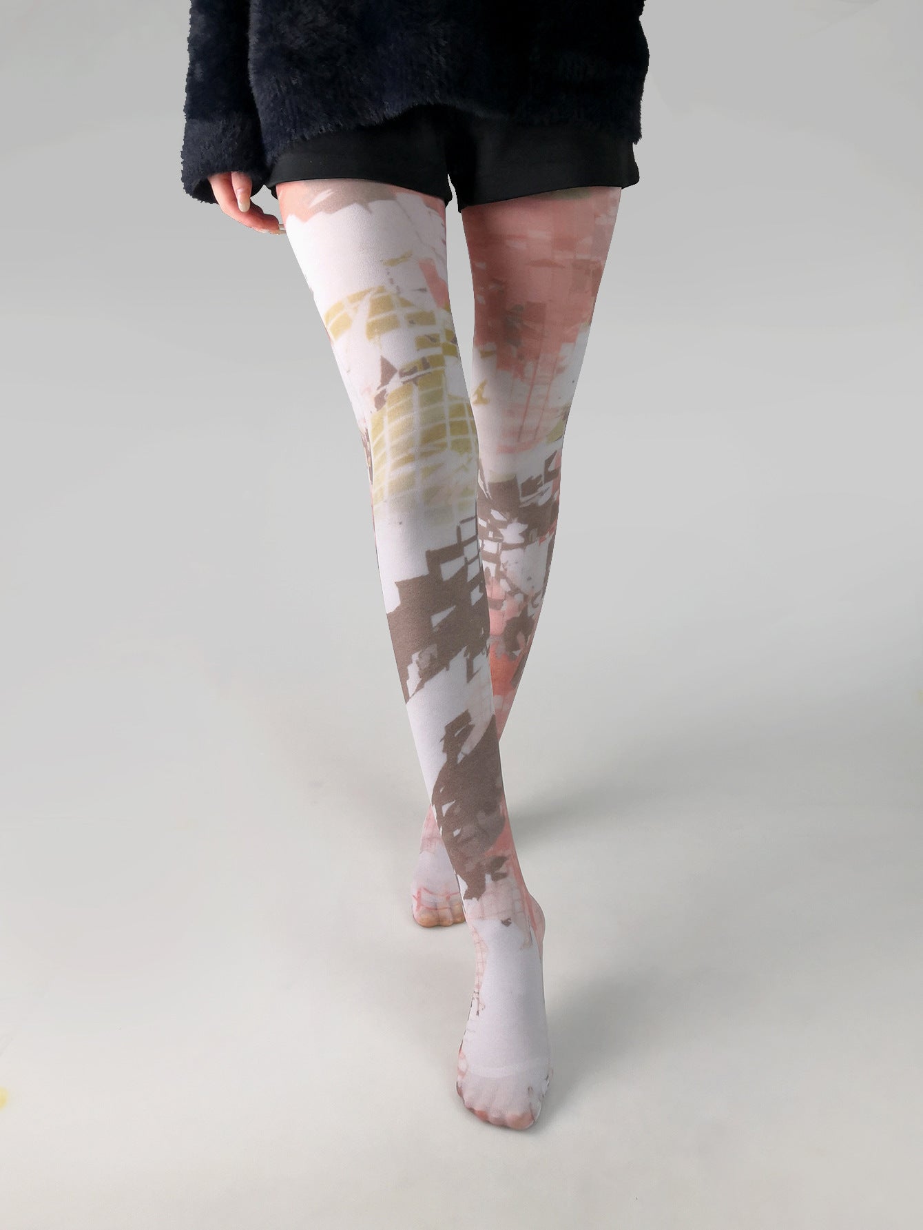 Women's Japanese Color Rose Printed Pantyhose