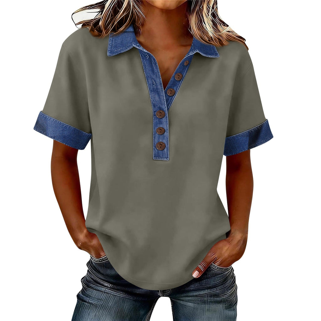 Summer New Denim Patchwork Polo Shirt