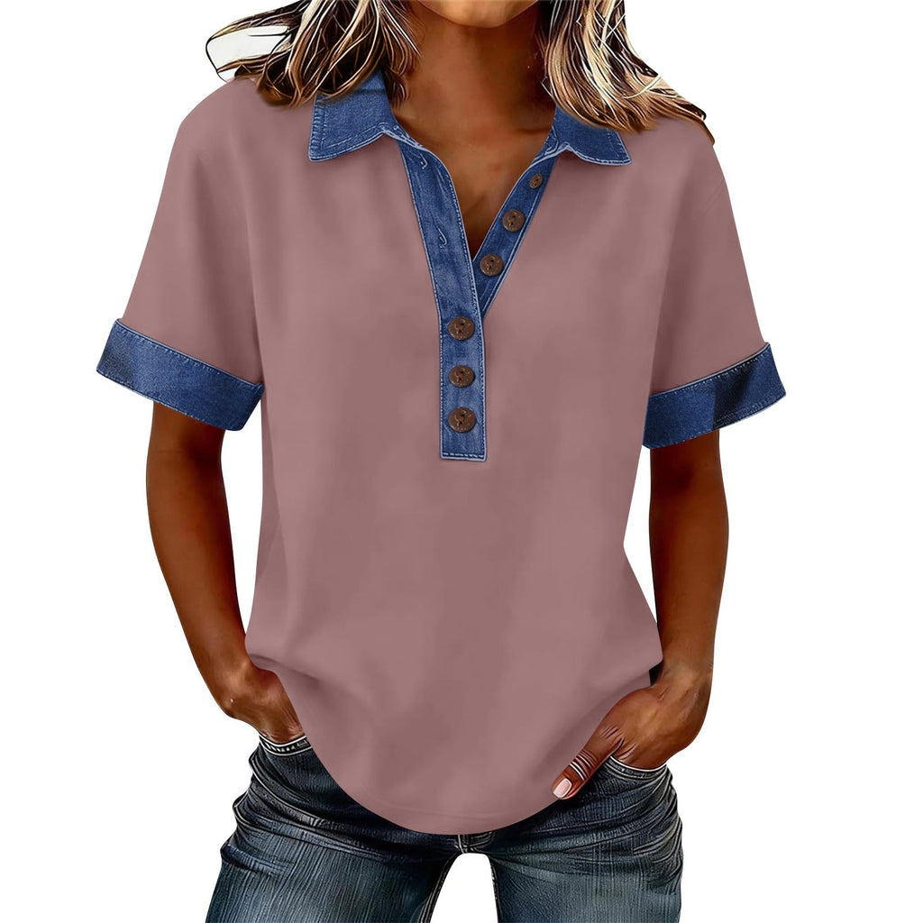 Summer New Denim Patchwork Polo Shirt