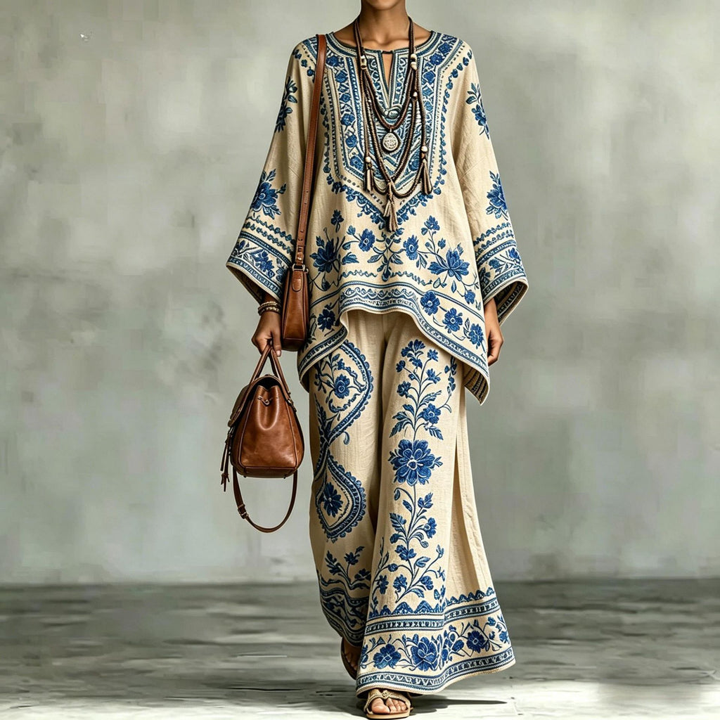 Women's Fashionable Loose-Fit Printed Long-Sleeve Set