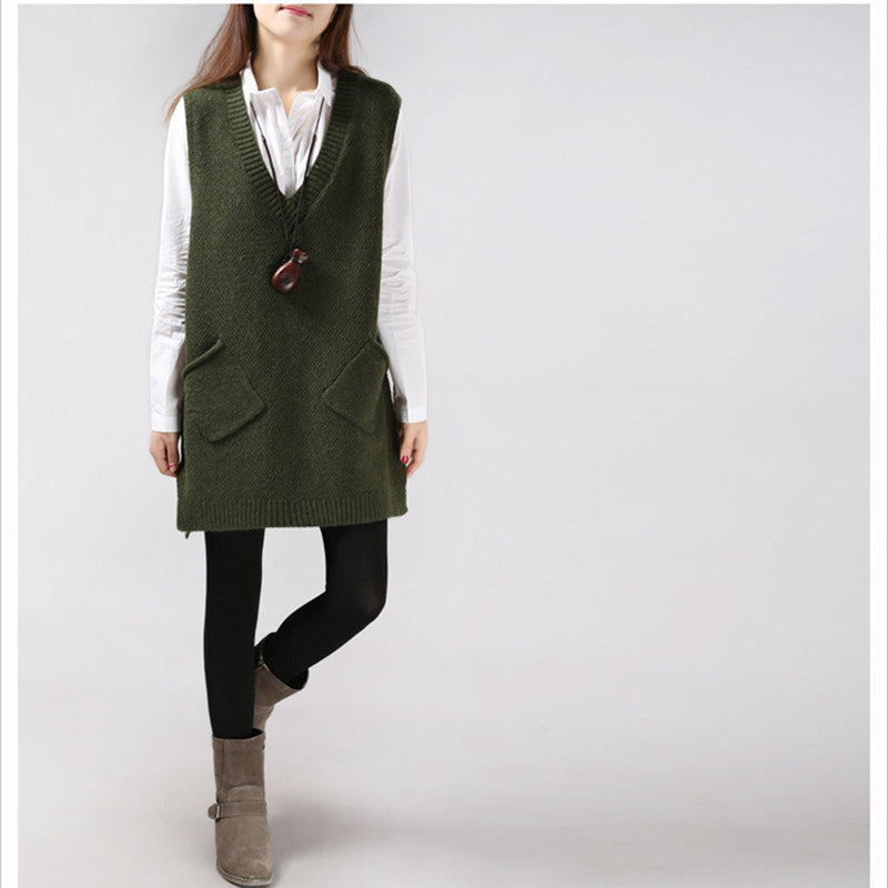 Loose Slimming Versatile Plus-Size V-Neck Knitted Sweater Vest For Women