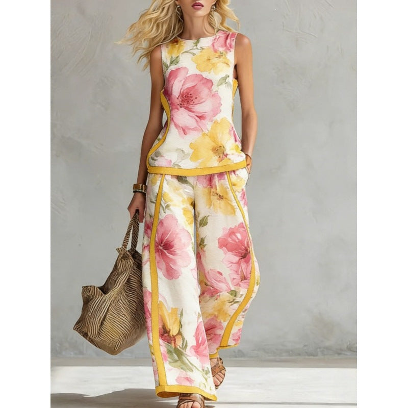 Printed Retro Casual Top Set