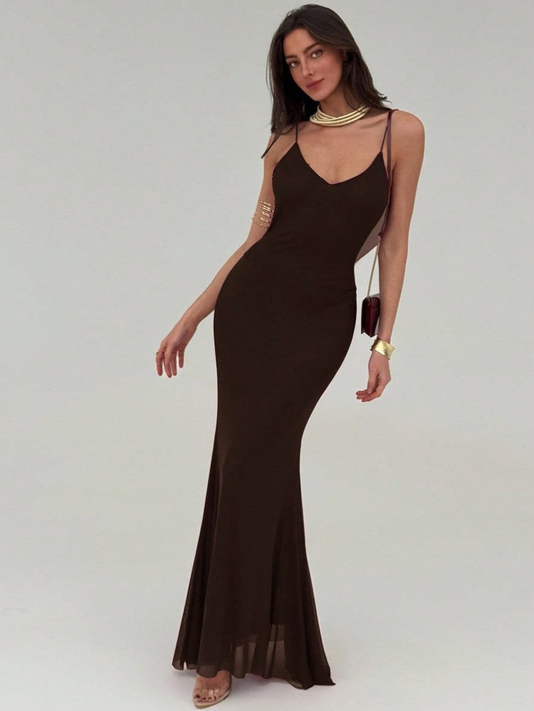 Womens Slim-fit Mermaid Long Dress With Thin Straps